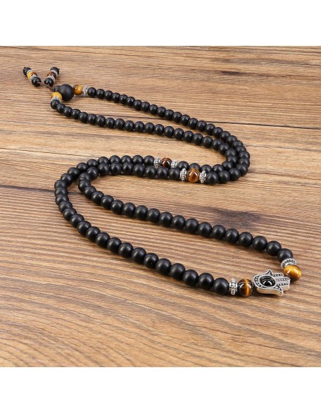 108 Mala Black Stone Hamsa Hand Bracelet Necklace 108 Mala Black Stone Hamsa Hand Bracelet Necklace