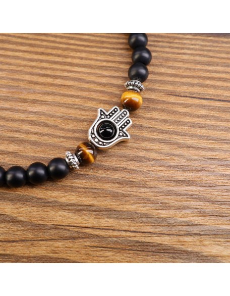 108 Mala Black Stone Hamsa Hand Bracelet Necklace 108 Mala Black Stone Hamsa Hand Bracelet Necklace