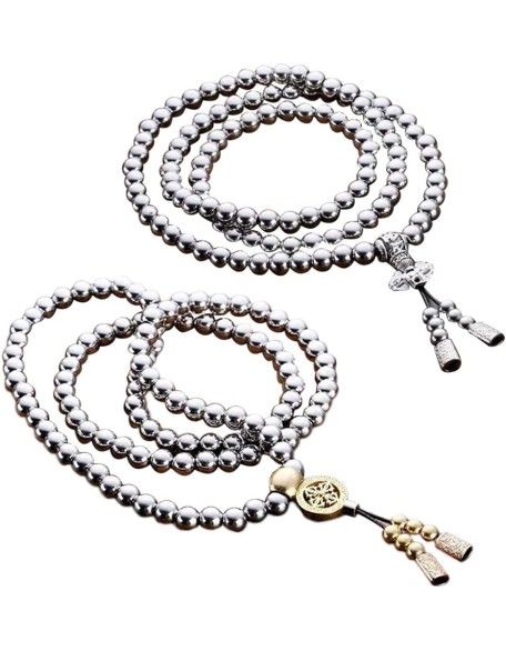 Beads Necklace for Men Cross Necklace Stainless Steel Necklace Chain Waist Chain 108 Buddha Beads Necklace