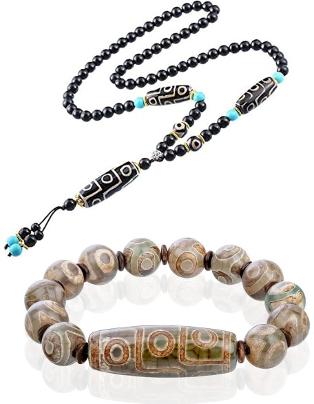 Feng Shui Protective Tibetan 9 Eye Dzi Beads Necklace and Bracelet Feng Shui Protective Tibetan 9 Eye Dzi Beads Necklace and Bracelet