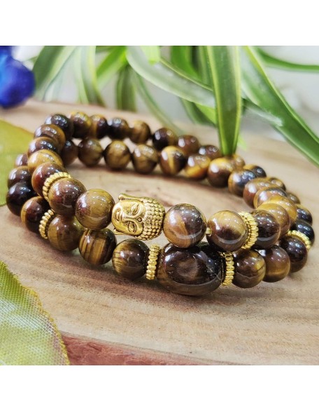Tiger Eye Stone Buddha Double Fold Bracelet,Double Men's Gemstone Mala Wrap,Double Wrap Buddha Head Natural Healing Bracelet, Beaded Bracelet, Mala Bracelet for Men & Women (Brown) Tiger Eye Stone Buddha Double Fold Bracelet,Double Men's Gemstone Mala Wrap,Double Wrap Buddha Head Natural Healing Bracelet, Beaded Bracelet, Mala Bracelet for Men & Women (Brown)