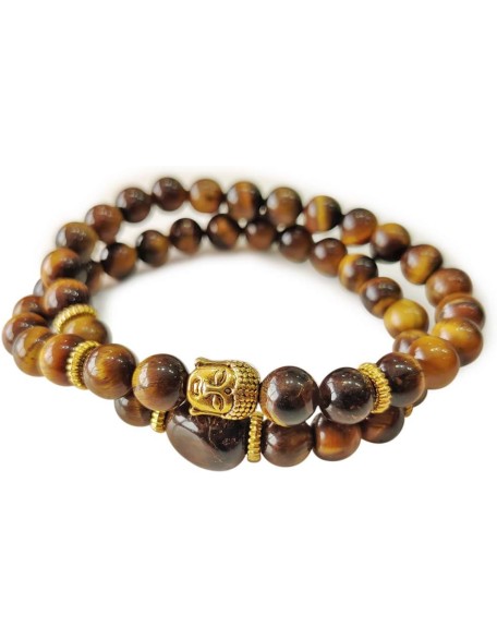 Tiger Eye Stone Buddha Double Fold Bracelet,Double Men's Gemstone Mala Wrap,Double Wrap Buddha Head Natural Healing Bracelet, Beaded Bracelet, Mala Bracelet for Men & Women (Brown) Tiger Eye Stone Buddha Double Fold Bracelet,Double Men's Gemstone Mala Wrap,Double Wrap Buddha Head Natural Healing Bracelet, Beaded Bracelet, Mala Bracelet for Men & Women (Brown)