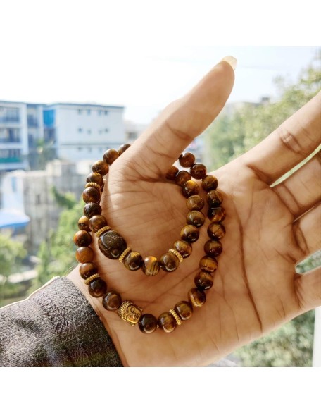 Tiger Eye Stone Buddha Double Fold Bracelet,Double Men's Gemstone Mala Wrap,Double Wrap Buddha Head Natural Healing Bracelet, Beaded Bracelet, Mala Bracelet for Men & Women (Brown) Tiger Eye Stone Buddha Double Fold Bracelet,Double Men's Gemstone Mala Wrap,Double Wrap Buddha Head Natural Healing Bracelet, Beaded Bracelet, Mala Bracelet for Men & Women (Brown)