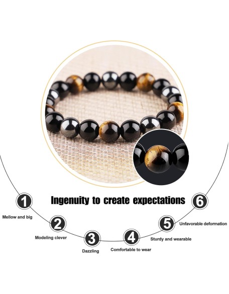 Triple Protection Bracelet, Black Obsidian Tiger Eye Stone Hematite Wealth Bracelets for Men Women for Bring Luck and Prosperity, Beaded Buddha Crystals Rope Stretch Bracelet Triple Protection Bracelet, Black Obsidian Tiger Eye Stone Hematite Wealth Bracelets for Men Women for Bring Luck and Prosperity, Beaded Buddha Crystals Rope Stretch Bracelet