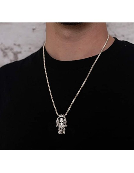 Men's 925 Sterling Silver 29mm Happy Buddha Hotei Buddhism Pendant Necklace, 22in to 26in Men's 925 Sterling Silver 29mm Happy Buddha Hotei Buddhism Pendant Necklace, 22in to 26in
