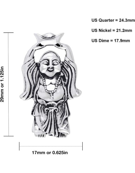 Men's 925 Sterling Silver 29mm Happy Buddha Hotei Buddhism Pendant Necklace, 22in to 26in Men's 925 Sterling Silver 29mm Happy Buddha Hotei Buddhism Pendant Necklace, 22in to 26in