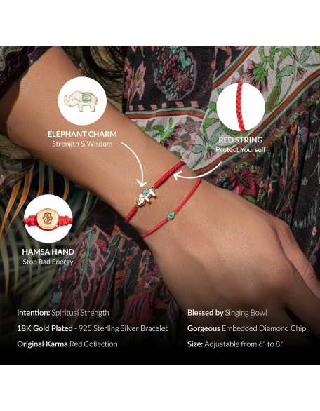 Adjustable Red String Bracelet, 18K Charm for Women, Handmade in Bali for Luck & Success, Size 6”-8” Adjustable Red String Bracelet, 18K Charm for Women, Handmade in Bali for Luck & Success, Size 6”-8”