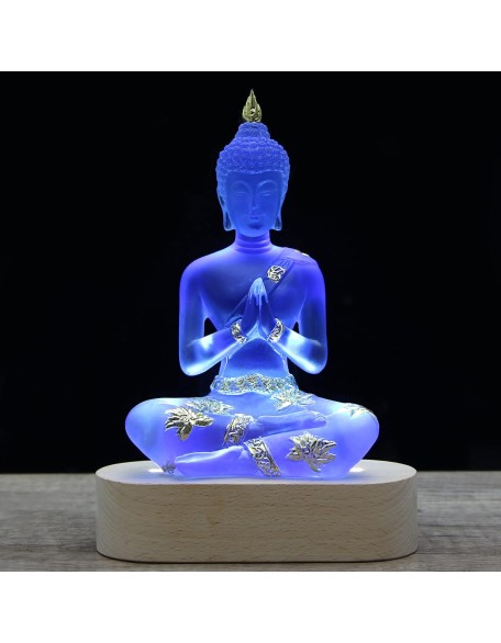 Buddha Statue with LED Light Base, 7'' Seated Small Figurine Collectibles Decor, Transparent Sculpture Ornaments for Home Decoration Buddha Statue with LED Light Base, 7'' Seated Small Figurine Collectibles Decor, Transparent Sculpture Ornaments for Home Decoration