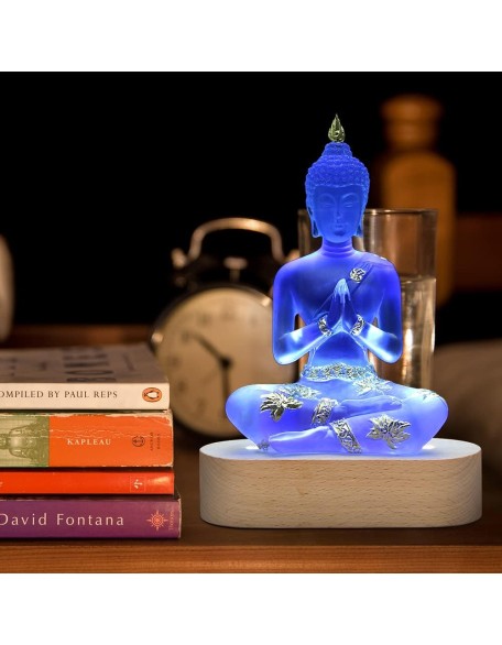 Buddha Statue with LED Light Base, 7'' Seated Small Figurine Collectibles Decor, Transparent Sculpture Ornaments for Home Decoration Buddha Statue with LED Light Base, 7'' Seated Small Figurine Collectibles Decor, Transparent Sculpture Ornaments for Home Decoration