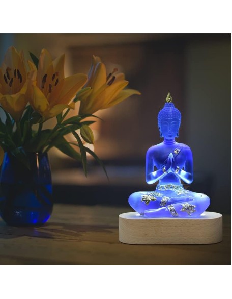 Buddha Statue with LED Light Base, 7'' Seated Small Figurine Collectibles Decor, Transparent Sculpture Ornaments for Home Decoration Buddha Statue with LED Light Base, 7'' Seated Small Figurine Collectibles Decor, Transparent Sculpture Ornaments for Home Decoration