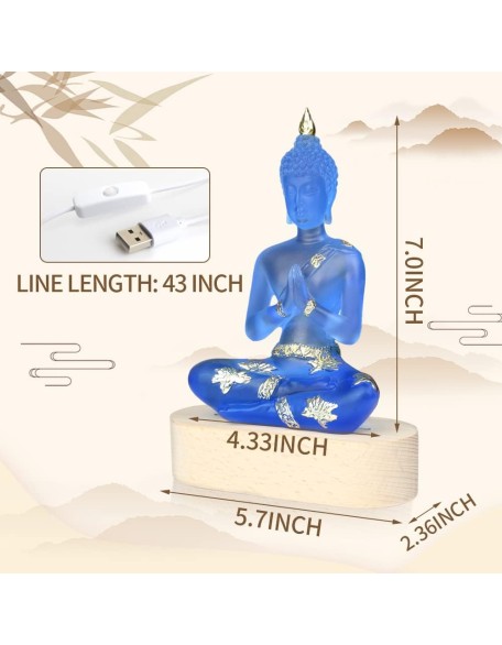 Buddha Statue with LED Light Base, 7'' Seated Small Figurine Collectibles Decor, Transparent Sculpture Ornaments for Home Decoration Buddha Statue with LED Light Base, 7'' Seated Small Figurine Collectibles Decor, Transparent Sculpture Ornaments for Home Decoration