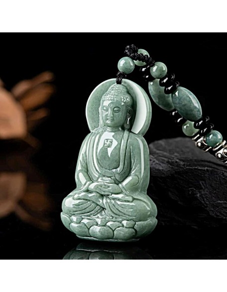 Natural Jadeite 3D Buddha Pendant Necklace Certified Grade A Untreated Burmese Jadeite Jade Hand Carved Shakyamuni Amulet for Men and Women Natural Jadeite 3D Buddha Pendant Necklace Certified Grade A Untreated Burmese Jadeite Jade Hand Carved Shakyamuni Amulet for Men and Women