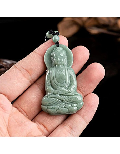 Natural Jadeite 3D Buddha Pendant Necklace Certified Grade A Untreated Burmese Jadeite Jade Hand Carved Shakyamuni Amulet for Men and Women Natural Jadeite 3D Buddha Pendant Necklace Certified Grade A Untreated Burmese Jadeite Jade Hand Carved Shakyamuni Amulet for Men and Women