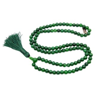 Green Jade Beaded Necklace - Virgo Birthstone Mala, 8mm Mala Beads for Peace & Harmony