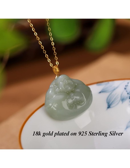 Vintage 18K Gold Plated Chain Necklaces for Women, Natural Green Jade Hug Buddha Pendant, 925 Sterling Silver Adjustable Jewelry Birthday Gift for Mom Vintage 18K Gold Plated Chain Necklaces for Women, Natural Green Jade Hug Buddha Pendant, 925 Sterling Silver Adjustable Jewelry Birthday Gift for Mom