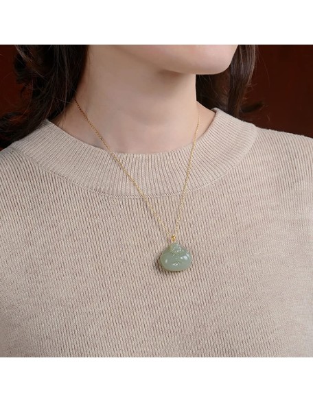 Vintage 18K Gold Plated Chain Necklaces for Women, Natural Green Jade Hug Buddha Pendant, 925 Sterling Silver Adjustable Jewelry Birthday Gift for Mom Vintage 18K Gold Plated Chain Necklaces for Women, Natural Green Jade Hug Buddha Pendant, 925 Sterling Silver Adjustable Jewelry Birthday Gift for Mom