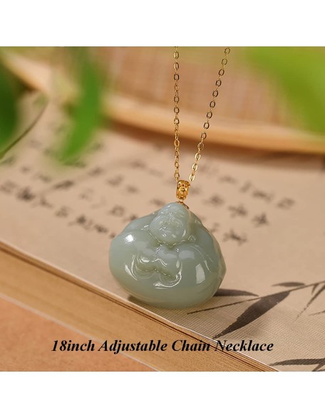 Vintage 18K Gold Plated Chain Necklaces for Women, Natural Green Jade Hug Buddha Pendant, 925 Sterling Silver Adjustable Jewelry Birthday Gift for Mom Vintage 18K Gold Plated Chain Necklaces for Women, Natural Green Jade Hug Buddha Pendant, 925 Sterling Silver Adjustable Jewelry Birthday Gift for Mom