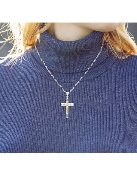 Ladies 32mm 925 Sterling Silver High Polished Crucifix Cross Pendant Necklace, 18in to 24in Ladies 32mm 925 Sterling Silver High Polished Crucifix Cross Pendant Necklace, 18in to 24in