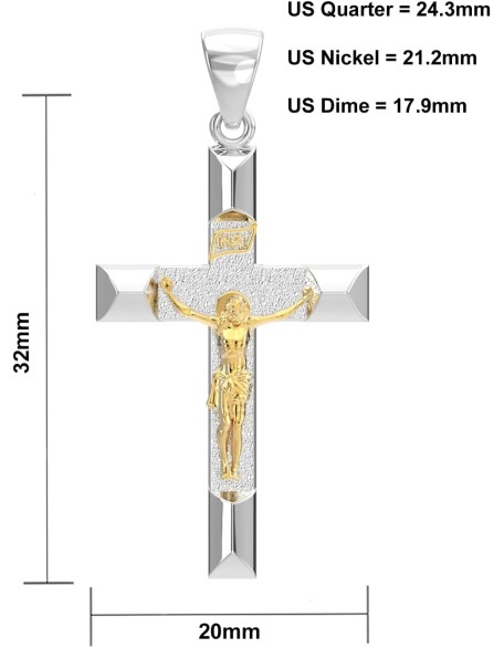 Ladies 32mm 925 Sterling Silver High Polished Crucifix Cross Pendant Necklace, 18in to 24in Ladies 32mm 925 Sterling Silver High Polished Crucifix Cross Pendant Necklace, 18in to 24in