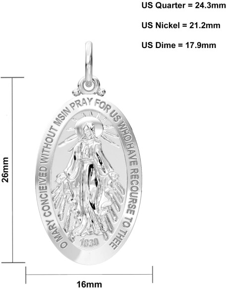 Ladies 26mm Polished 925 Sterling Silver Large Virgin Mary Pendant Necklace, 18in to 24in Ladies 26mm Polished 925 Sterling Silver Large Virgin Mary Pendant Necklace, 18in to 24in