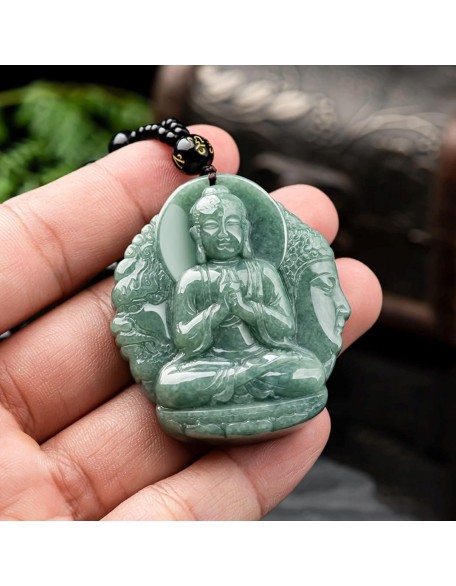 Natural Jade Buddha Necklace Pendant Certified Grade A Untreated Burmese Jadeite Hand Carved Tathagata Amulet for Men and Women Natural Jade Buddha Necklace Pendant Certified Grade A Untreated Burmese Jadeite Hand Carved Tathagata Amulet for Men and Women