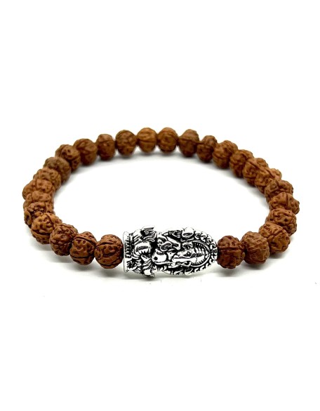 Rudraksha Beads Stretchable Bracelet - 8mm Real Chikna Rudraksh Beads - w/God Ganesha Ganesh Ganpati - Wrist Size 7.5 Inches Rudraksha Beads Stretchable Bracelet - 8mm Real Chikna Rudraksh Beads - w/God Ganesha Ganesh Ganpati - Wrist Size 7.5 Inches