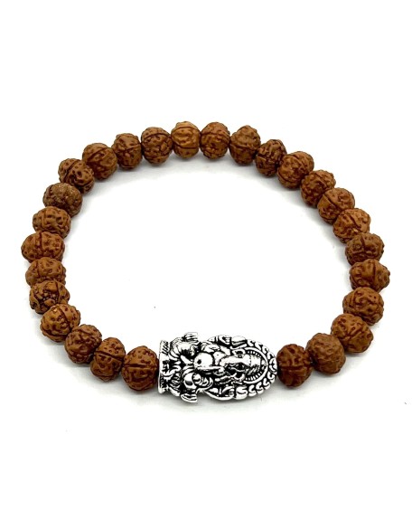 Rudraksha Beads Stretchable Bracelet - 8mm Real Chikna Rudraksh Beads - w/God Ganesha Ganesh Ganpati - Wrist Size 7.5 Inches Rudraksha Beads Stretchable Bracelet - 8mm Real Chikna Rudraksh Beads - w/God Ganesha Ganesh Ganpati - Wrist Size 7.5 Inches