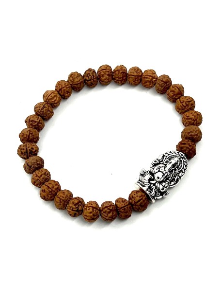 Rudraksha Beads Stretchable Bracelet - 8mm Real Chikna Rudraksh Beads - w/God Ganesha Ganesh Ganpati - Wrist Size 7.5 Inches Rudraksha Beads Stretchable Bracelet - 8mm Real Chikna Rudraksh Beads - w/God Ganesha Ganesh Ganpati - Wrist Size 7.5 Inches