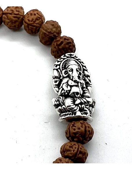 Rudraksha Beads Stretchable Bracelet - 8mm Real Chikna Rudraksh Beads - w/God Ganesha Ganesh Ganpati - Wrist Size 7.5 Inches Rudraksha Beads Stretchable Bracelet - 8mm Real Chikna Rudraksh Beads - w/God Ganesha Ganesh Ganpati - Wrist Size 7.5 Inches
