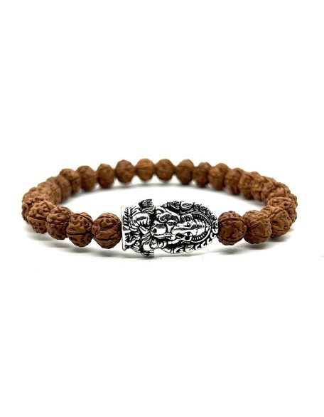Rudraksha Beads Stretchable Bracelet - 8mm Real Chikna Rudraksh Beads - w/God Ganesha Ganesh Ganpati - Wrist Size 7.5 Inches Rudraksha Beads Stretchable Bracelet - 8mm Real Chikna Rudraksh Beads - w/God Ganesha Ganesh Ganpati - Wrist Size 7.5 Inches