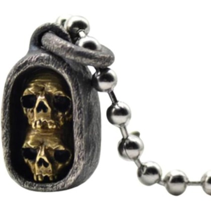 Chinese Vintage 925 Silver Skeleton Skull Buddha Beads Pendant Necklace Men Women Collectables Jewelry Accessories Gift