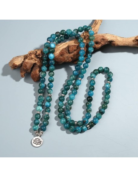 8mm Apatite Beaded Elastic Cord Wrap Bracelet 108 Mala Meditation Prayer Rosary Lotus Buddha OM Charm Jewelry for Men and Women YZ5JM (8mm Apatite-OM) 8mm Apatite Beaded Elastic Cord Wrap Bracelet 108 Mala Meditation Prayer Rosary Lotus Buddha OM Charm Jewelry for Men and Women YZ5JM (8mm Apatite-OM)