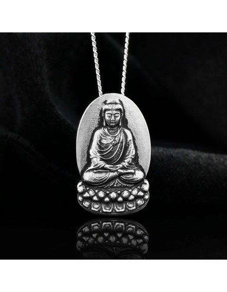 Buddha Talisman, Buddha Necklace, Buddhist Necklace, Hindu Silver Jewelry, Tibetan Pendant Necklace, Buddha Pendant, Meditation Charm