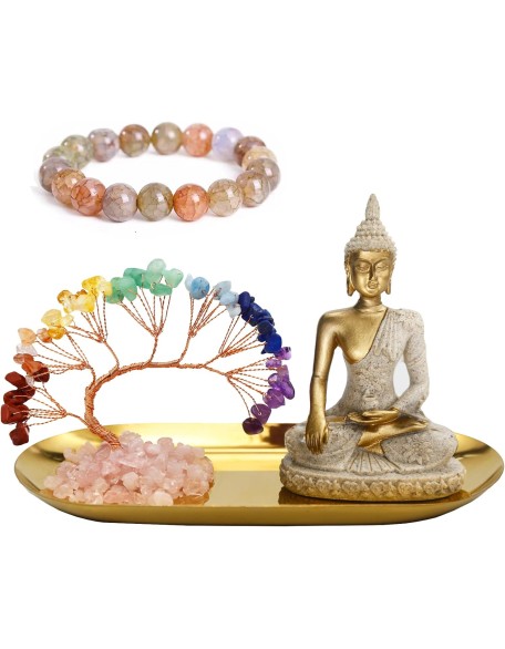 Buddha Statue and Crystal Tree, Yoga Meditation and Zen Decor, Sitting Statue of Sakyamuni in Thailand(4.3 in), for Office, Desktop, Spirit Room Home Decor Buddha Statue and Crystal Tree, Yoga Meditation and Zen Decor, Sitting Statue of Sakyamuni in Thailand(4.3 in), for Office, Desktop, Spirit Room Home Decor