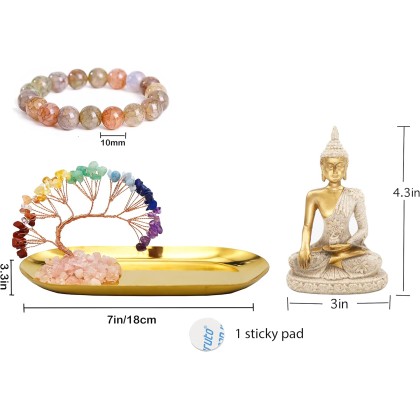 Buddha Statue and Crystal Tree, Yoga Meditation and Zen Decor, Sitting Statue of Sakyamuni in Thailand(4.3 in), for Office, Desktop, Spirit Room Home Decor