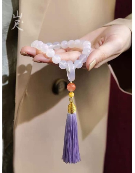 Green Jade Stone 12mm Beads Tassel Bracelet Necklace Tibetan Buddhist Mala Buddha Charm Rosary Yoga Men Woman Jewelry 0536Z (F)
