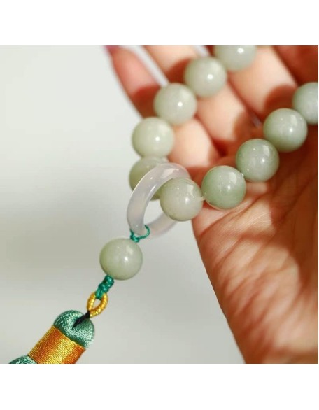 Green Jade Stone 12mm Beads Tassel Bracelet Necklace Tibetan Buddhist Mala Buddha Charm Rosary Yoga Men Woman Jewelry 0536Z (F)