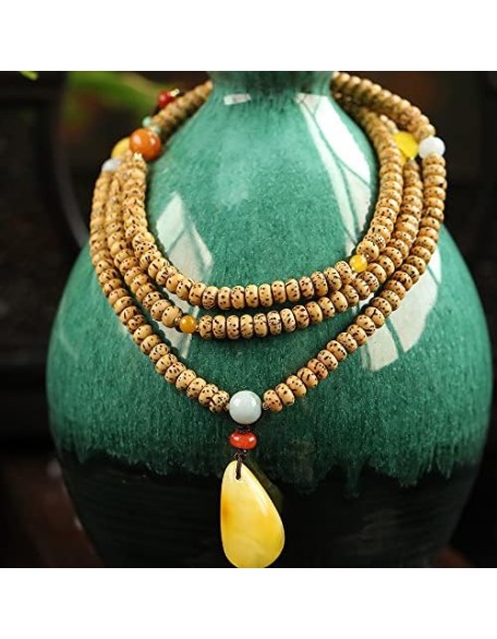 Hand-Made Finely Prayer Beads Buddha Beads Bracelets, Four-Circle superimposed Xingyue Bodhi Beads Bracelet, Natural Jadeite and Beeswax Pendant Necklace (35mm) Hand-Made Finely Prayer Beads Buddha Beads Bracelets, Four-Circle superimposed Xingyue Bodhi Beads Bracelet, Natural Jadeite and Beeswax Pendant Necklace (35mm)