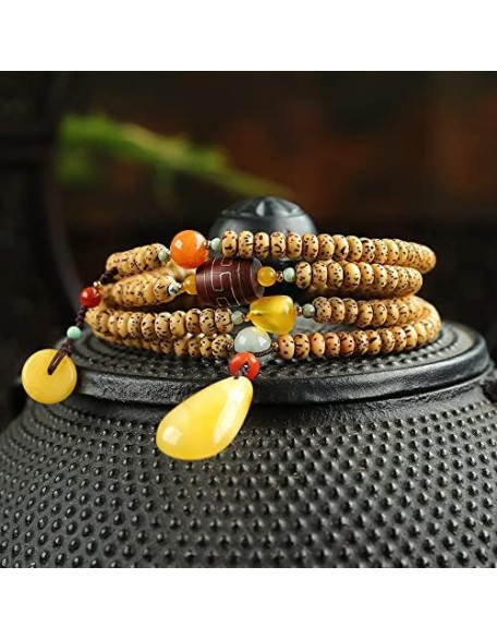 Hand-Made Finely Prayer Beads Buddha Beads Bracelets, Four-Circle superimposed Xingyue Bodhi Beads Bracelet, Natural Jadeite and Beeswax Pendant Necklace (35mm) Hand-Made Finely Prayer Beads Buddha Beads Bracelets, Four-Circle superimposed Xingyue Bodhi Beads Bracelet, Natural Jadeite and Beeswax Pendant Necklace (35mm)