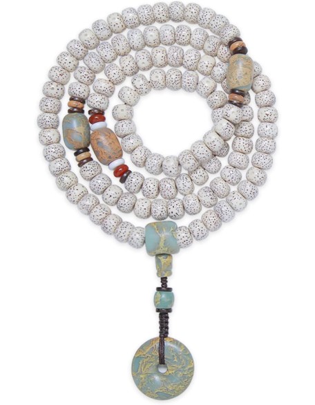 Handmade 108 Bodhi Seeds Mala Beads Tibetan Buddhist Prayer Beads Bracelet for Women with Agalmatolite Donut Handmade 108 Bodhi Seeds Mala Beads Tibetan Buddhist Prayer Beads Bracelet for Women with Agalmatolite Donut