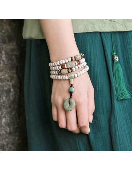 Handmade 108 Bodhi Seeds Mala Beads Tibetan Buddhist Prayer Beads Bracelet for Women with Agalmatolite Donut Handmade 108 Bodhi Seeds Mala Beads Tibetan Buddhist Prayer Beads Bracelet for Women with Agalmatolite Donut