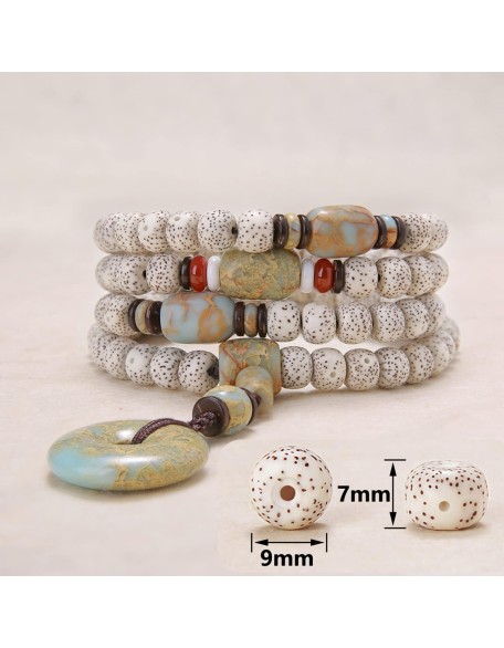 Handmade 108 Bodhi Seeds Mala Beads Tibetan Buddhist Prayer Beads Bracelet for Women with Agalmatolite Donut Handmade 108 Bodhi Seeds Mala Beads Tibetan Buddhist Prayer Beads Bracelet for Women with Agalmatolite Donut