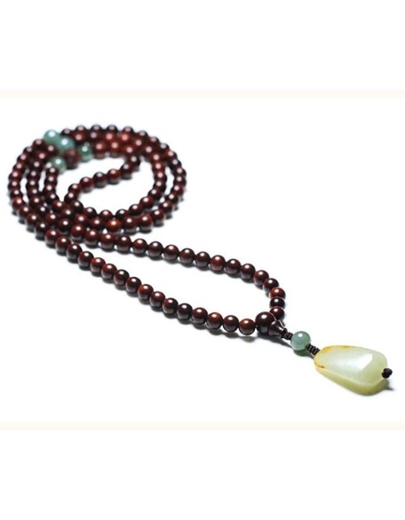 Buddhist Prayer Bead Bracelet,Buddha Meditation Beads Bangle,108 Prayer Beads Natural Sandalwood with Jade Pendant Tibetan Buddhist Bead Necklace Jewelry(Color:A)