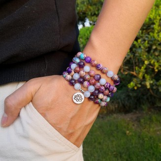 8mm Purple Emperor Tourmaline Bead Bracelet,108 Mala Tibetan Natural Gemstone Prayer Buddha Beads Mala Wrap Bracelet Necklace for Meditation Yoga Women