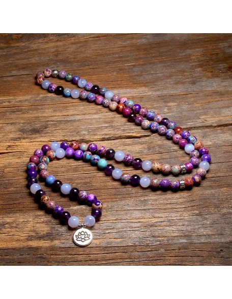 8mm Purple Emperor Tourmaline Bead Bracelet,108 Mala Tibetan Natural Gemstone Prayer Buddha Beads Mala Wrap Bracelet Necklace for Meditation Yoga Women