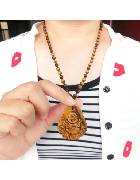 Tiger's Eye Pendant Hand Carved Energy Healing Maitreya Buddha Necklace With Bead Chain Lucky Amulet Fo Crystal Jewelry For Women Men Tiger's Eye Pendant Hand Carved Energy Healing Maitreya Buddha Necklace With Bead Chain Lucky Amulet Fo Crystal Jewelry For Women Men
