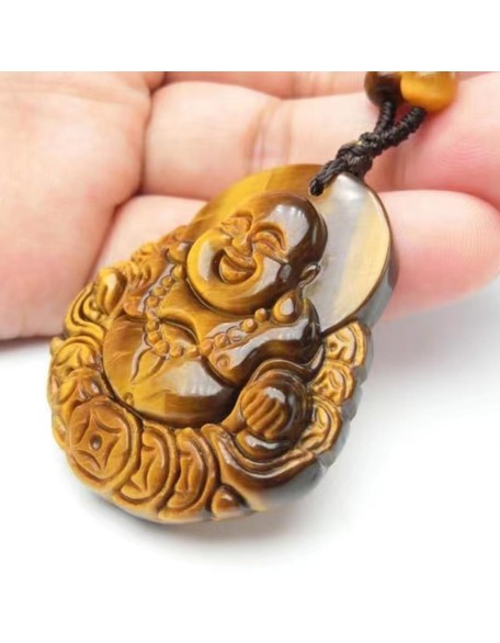 Tiger's Eye Pendant Hand Carved Energy Healing Maitreya Buddha Necklace With Bead Chain Lucky Amulet Fo Crystal Jewelry For Women Men Tiger's Eye Pendant Hand Carved Energy Healing Maitreya Buddha Necklace With Bead Chain Lucky Amulet Fo Crystal Jewelry For Women Men