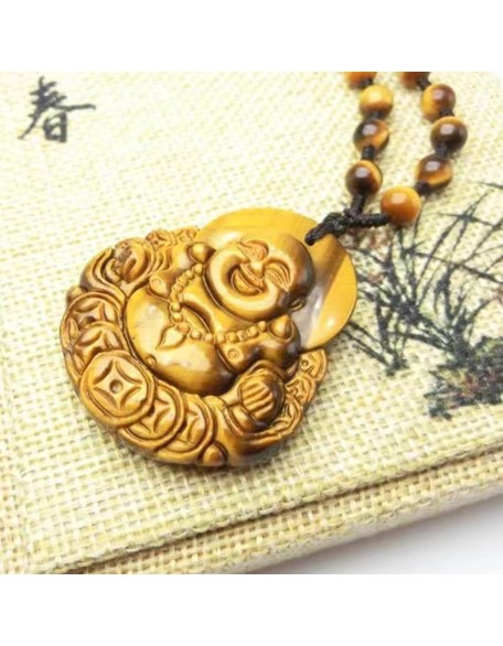 Tiger's Eye Pendant Hand Carved Energy Healing Maitreya Buddha Necklace With Bead Chain Lucky Amulet Fo Crystal Jewelry For Women Men Tiger's Eye Pendant Hand Carved Energy Healing Maitreya Buddha Necklace With Bead Chain Lucky Amulet Fo Crystal Jewelry For Women Men