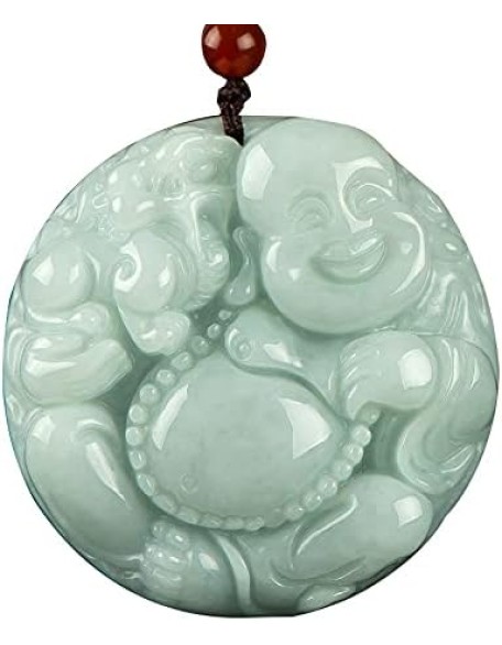 Jade Pendant, Feng Shui Wealth Laughing Buddha Necklace Pendant Natural Gemstone Semi Precious Emerald Jade Pendant Crystal Amulet Jewelry Talisman for Prosperity Money Good Luck Unisex Jade Pendant, Feng Shui Wealth Laughing Buddha Necklace Pendant Natural Gemstone Semi Precious Emerald Jade Pendant Crystal Amulet Jewelry Talisman for Prosperity Money Good Luck Unisex