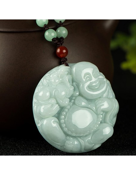 Jade Pendant, Feng Shui Wealth Laughing Buddha Necklace Pendant Natural Gemstone Semi Precious Emerald Jade Pendant Crystal Amulet Jewelry Talisman for Prosperity Money Good Luck Unisex Jade Pendant, Feng Shui Wealth Laughing Buddha Necklace Pendant Natural Gemstone Semi Precious Emerald Jade Pendant Crystal Amulet Jewelry Talisman for Prosperity Money Good Luck Unisex